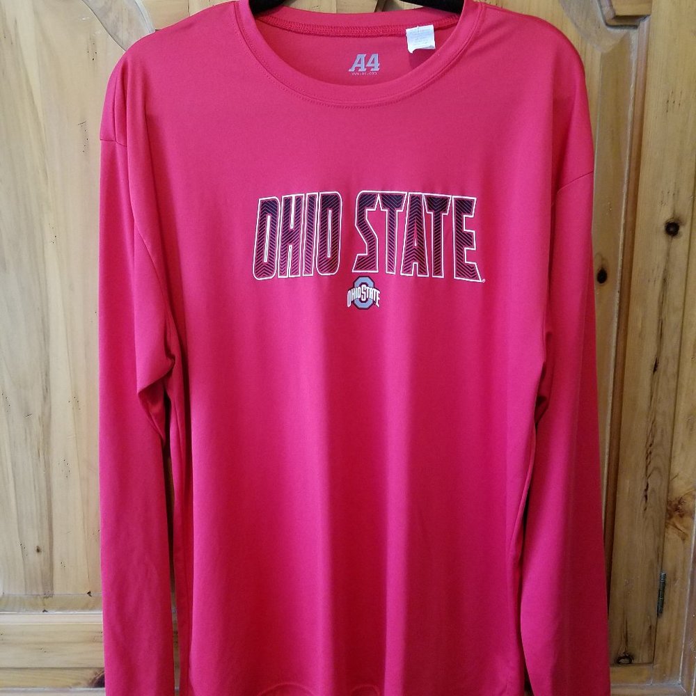 A4 Men's Ohio State Long Sleeve Poly T Shirt Red L, Color: Red/Black/White